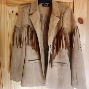 Faux suede fringe blazer